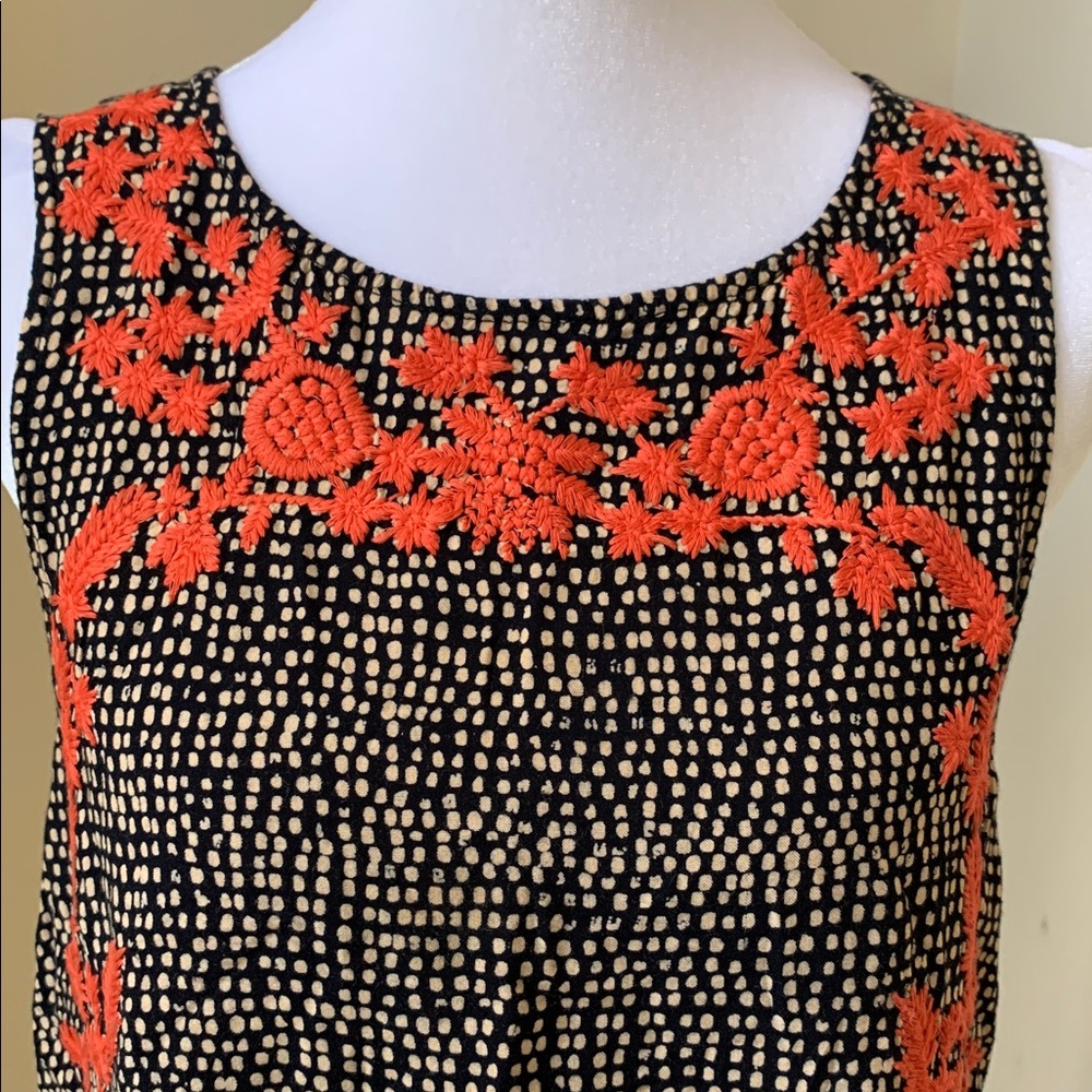 THML Sleeveless Black Blouse with Orange Embroidered Flowers & Cream Dots - Picture 3 of 15